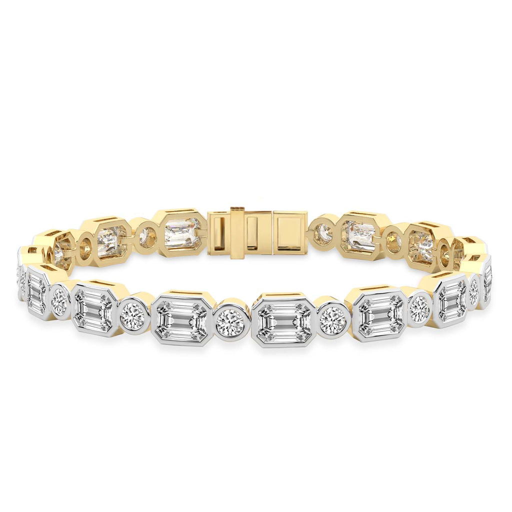 8.08 Carat 14K Gold Emerald and Round Brilliant Cut Bracelet