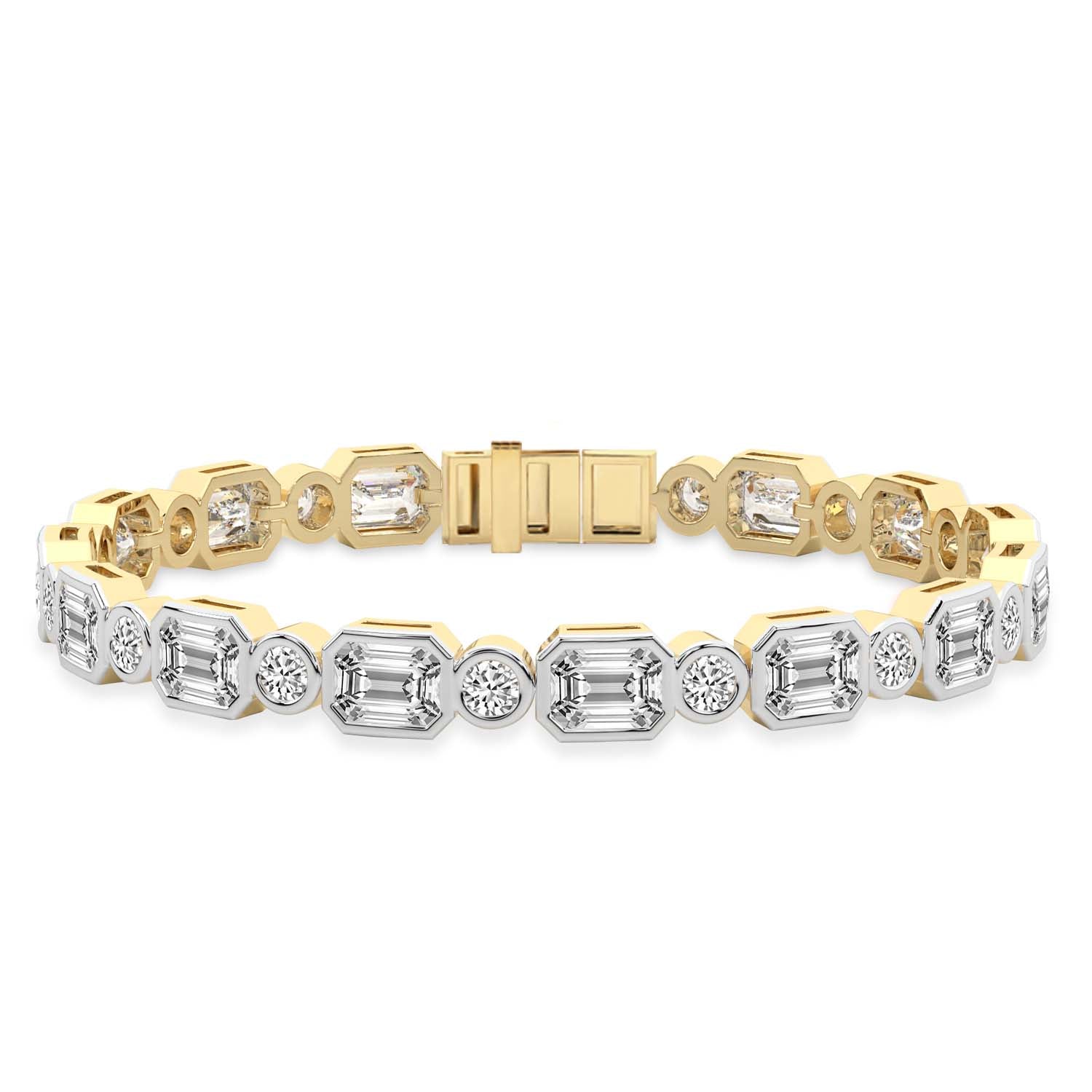 8.08 Carat 14K Gold Emerald and Round Brilliant Cut Bracelet