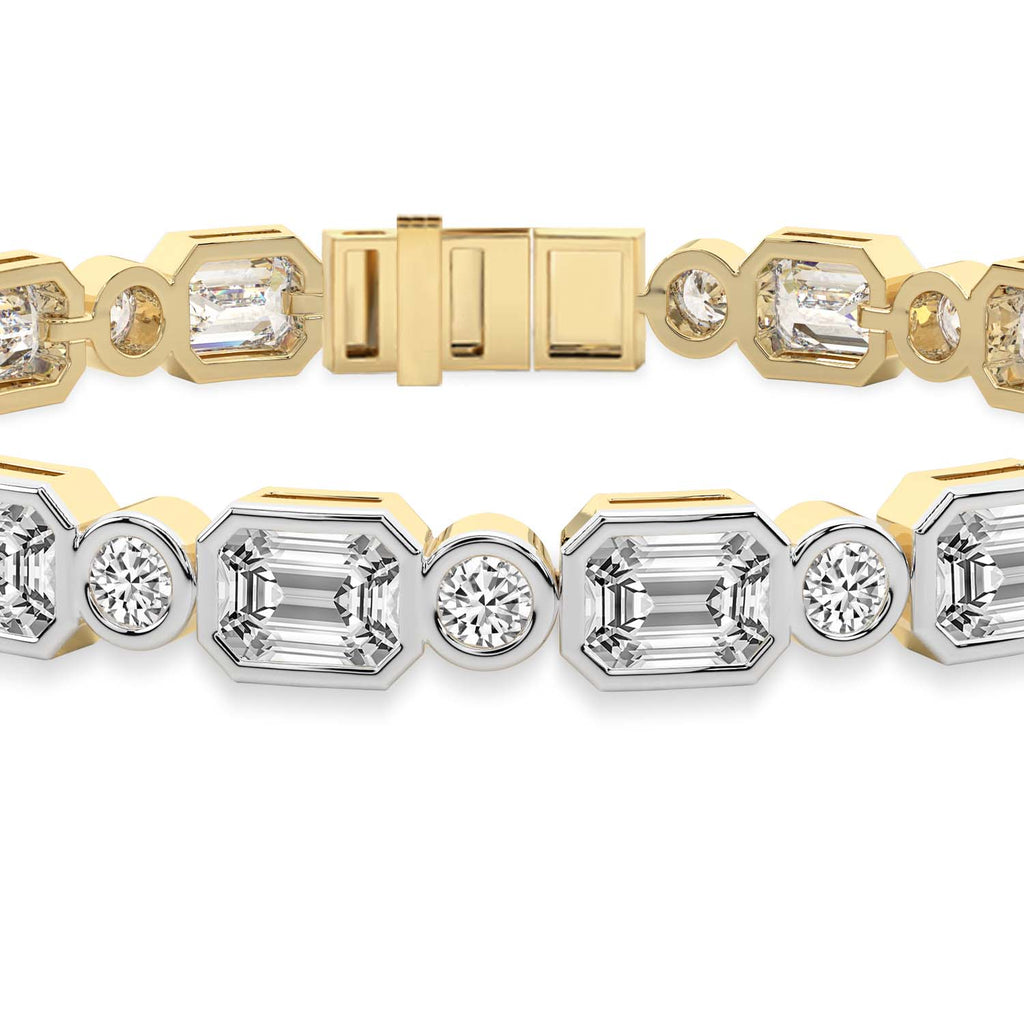 8.08 Carat 14K Gold Emerald and Round Brilliant Cut Bracelet