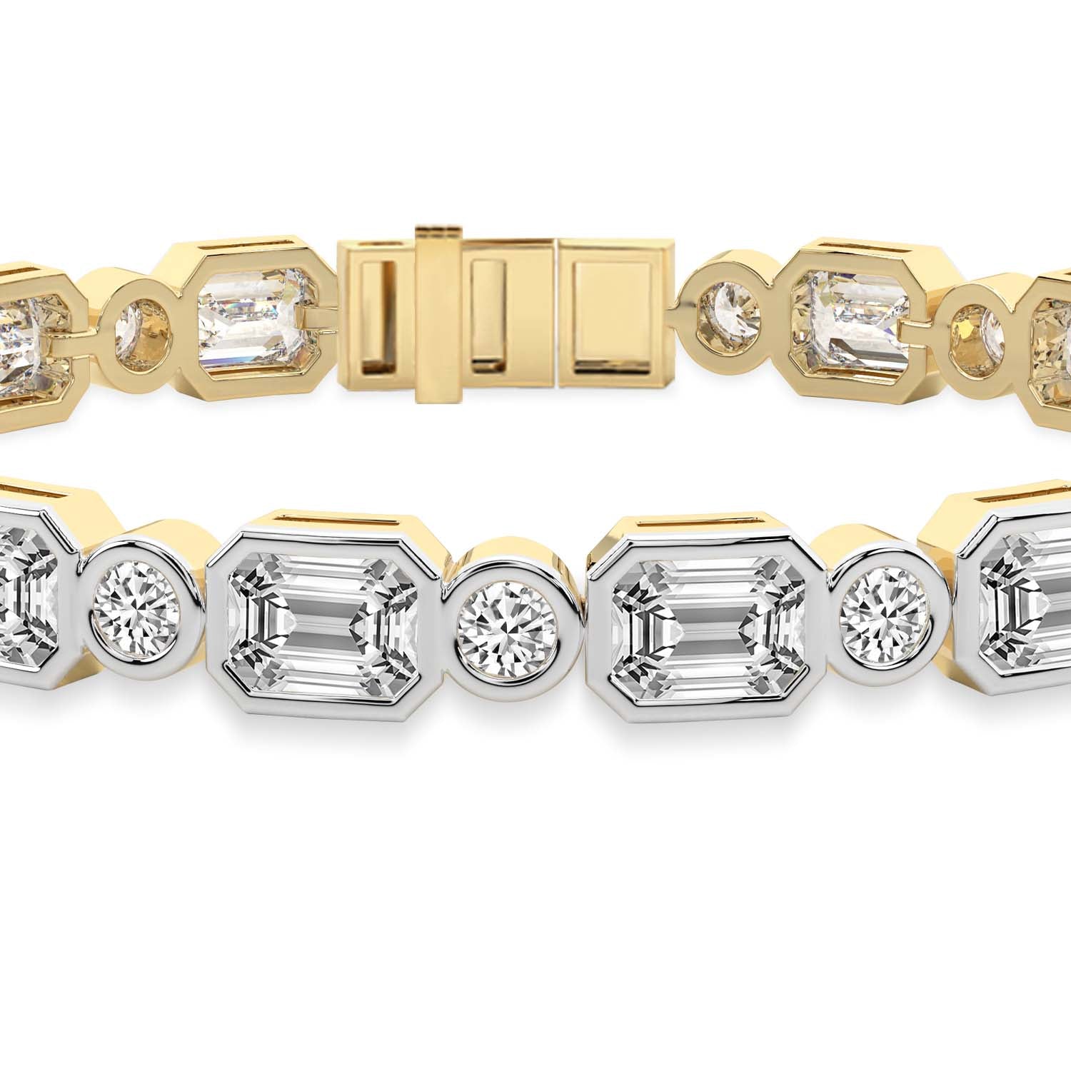 8.08 Carat 14K Gold Emerald and Round Brilliant Cut Bracelet