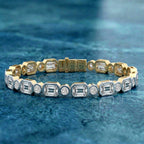8.08 Carat 14K Gold Emerald and Round Brilliant Cut Bracelet