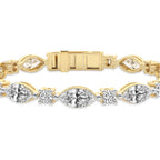 5.18 Carat 14K Gold Marquise and Round Cut Cluster Line Bracelet