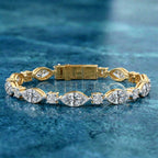 5.18 Carat 14K Gold Marquise and Round Cut Cluster Line Bracelet