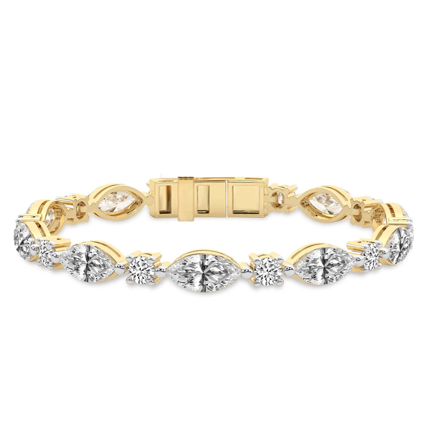 5.18 Carat 14K Gold Marquise and Round Cut Cluster Line Bracelet