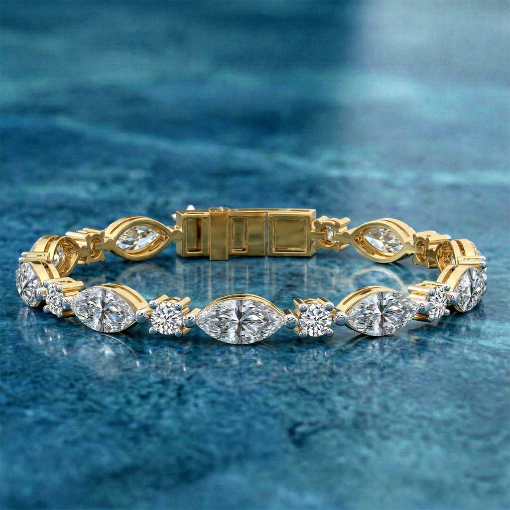 11.25 Carat 14K Gold Round and Baguette Two Tone Bracelet