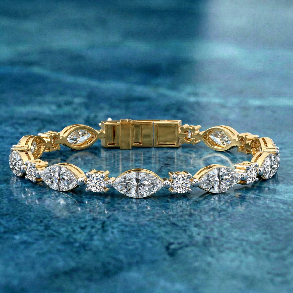 11.25 Carat 14K Gold Round and Baguette Two Tone Bracelet