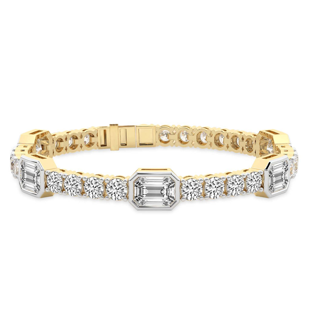 4.13 Carat 14K Gold Emerald and Round Cut Mixed Link Bracelet