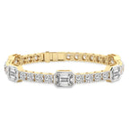 4.13 Carat 14K Gold Emerald and Round Cut Mixed Link Bracelet