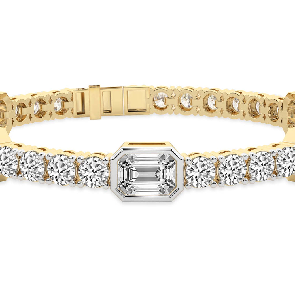 4.13 Carat 14K Gold Emerald and Round Cut Mixed Link Bracelet