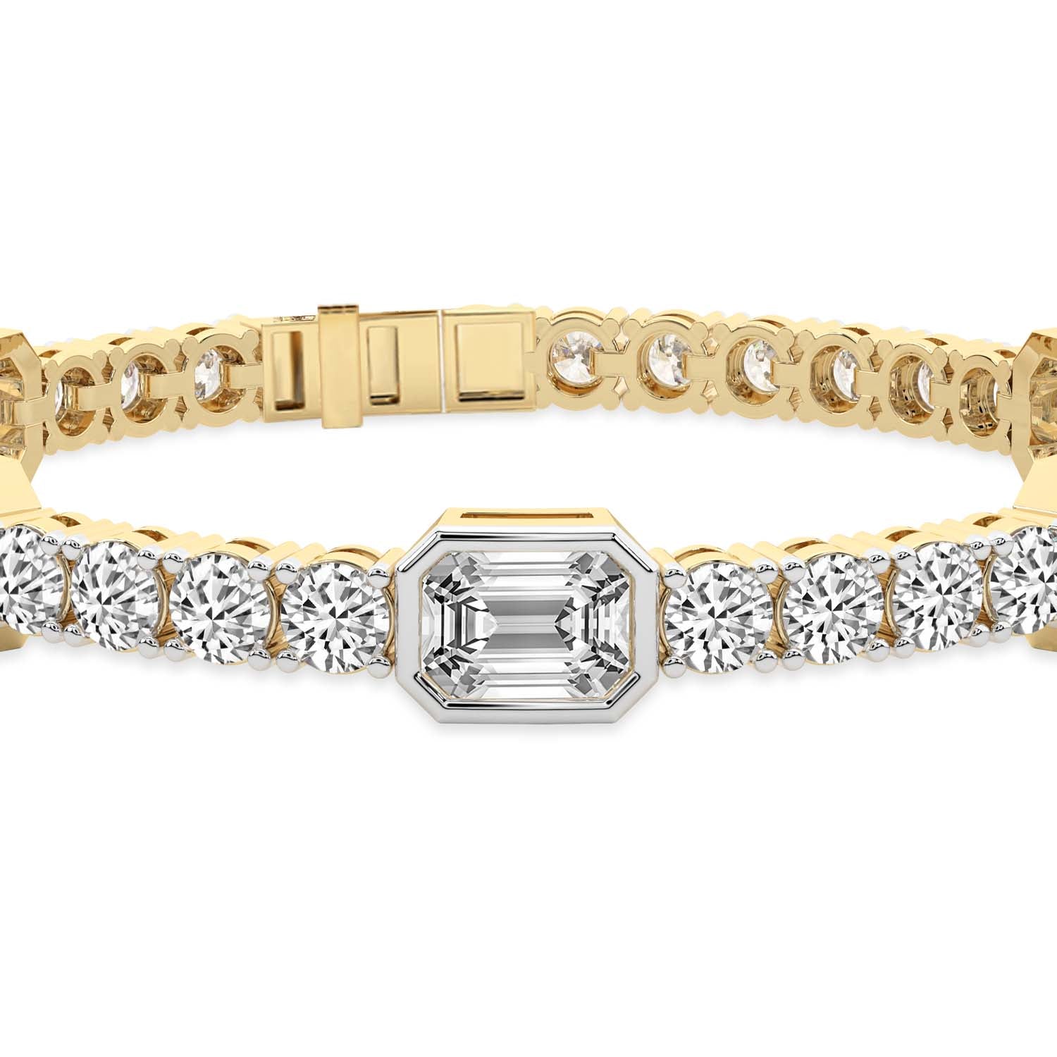 4.13 Carat 14K Gold Emerald and Round Cut Mixed Link Bracelet