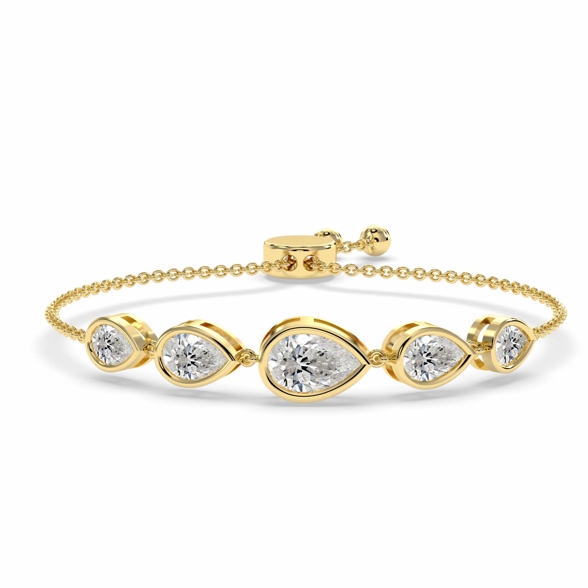 4.34 Carat 14K Gold Pear Cut Diamond Lariat Bracelet