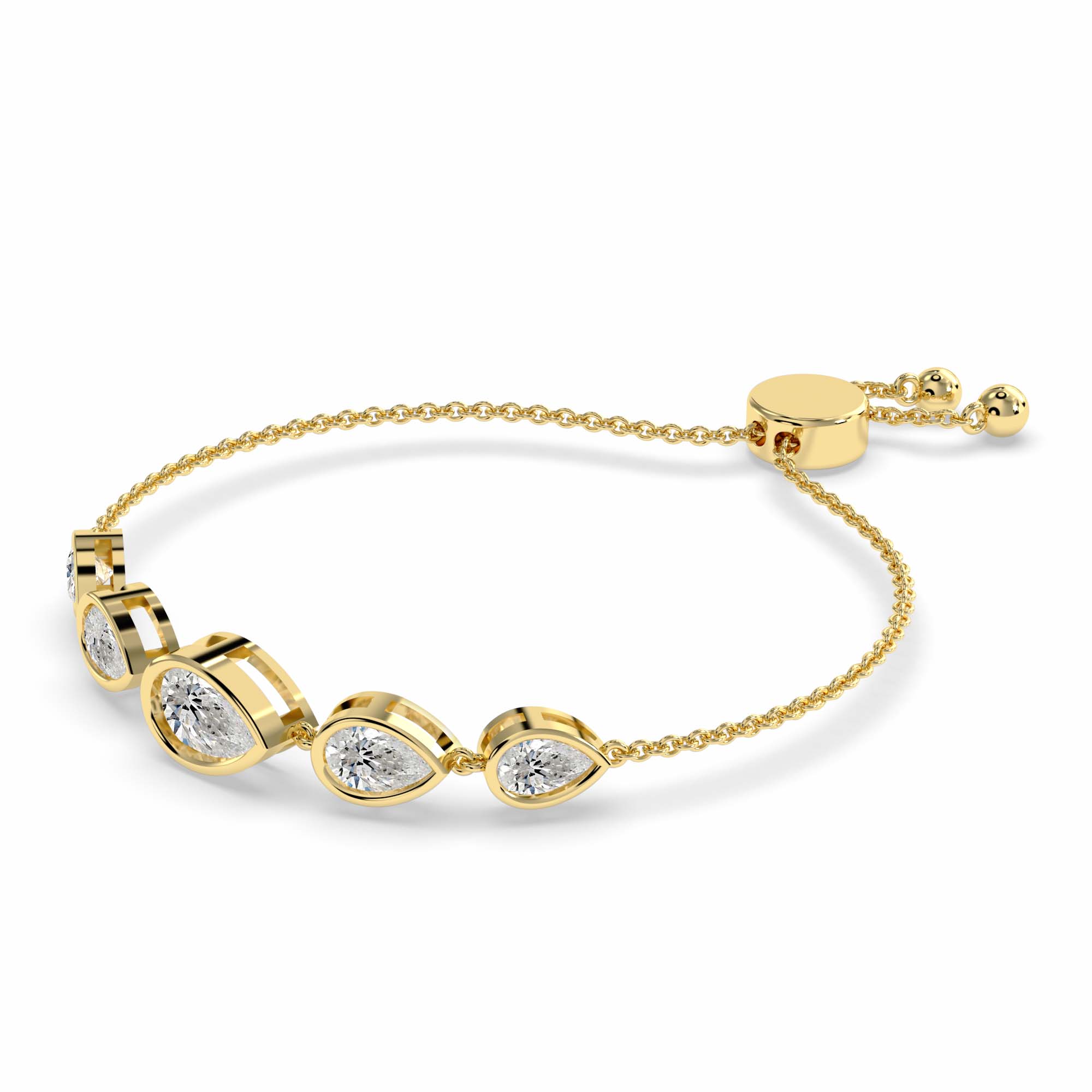 4.34 Carat 14K Gold Pear Cut Diamond Lariat Bracelet