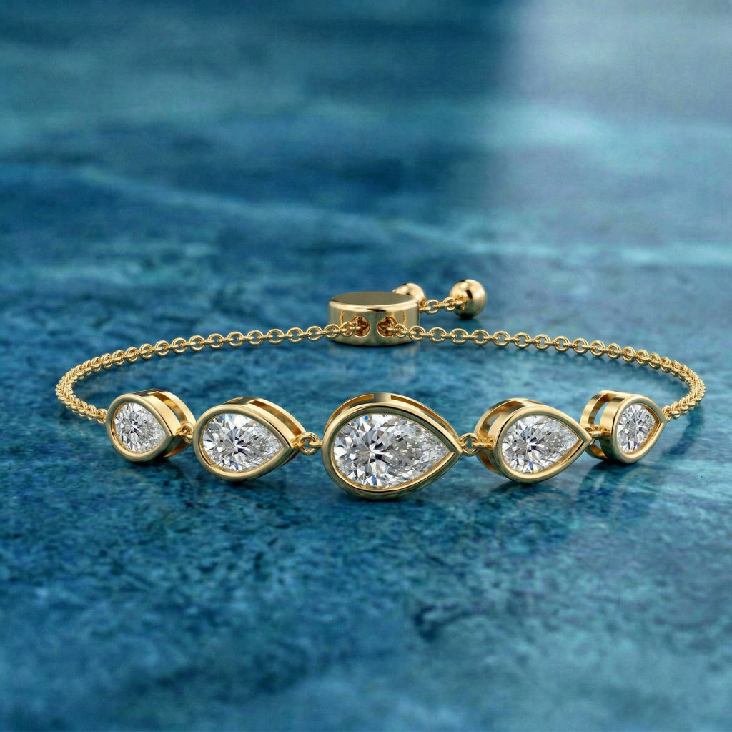 4.34 Carat 14K Gold Pear Cut Diamond Lariat Bracelet