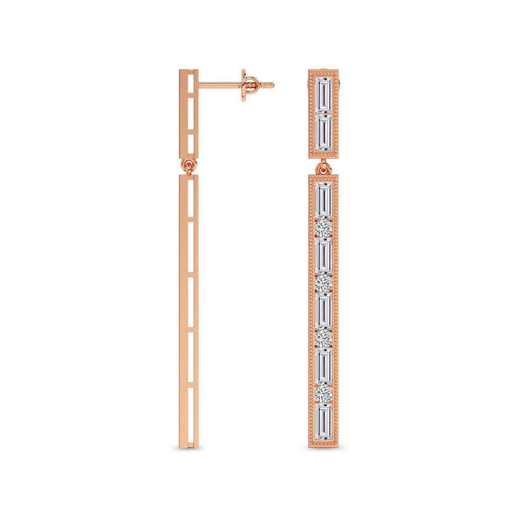 4.05 Carat Baguette Line Dangle Earrings 14K - Rose Gold