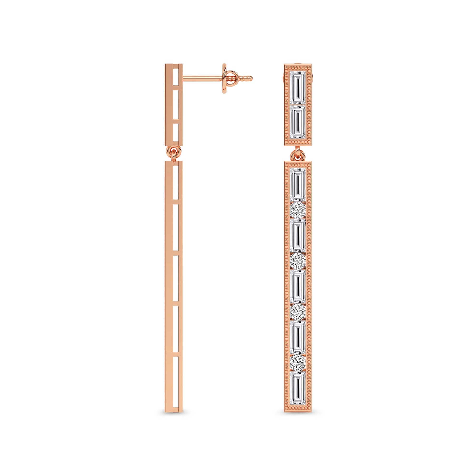 4.05 Carat Baguette Line Dangle Earrings 14K - Rose Gold