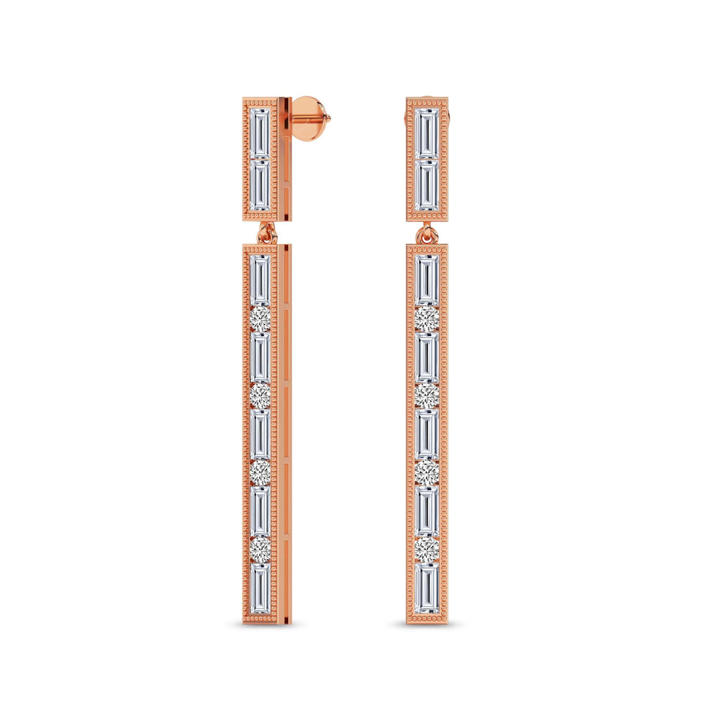 4.05 Carat Baguette Line Dangle Earrings 14K - Rose Gold