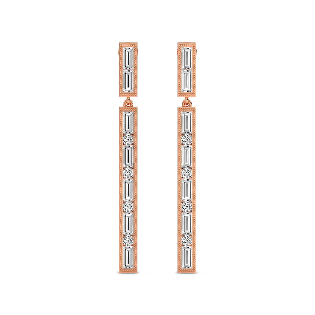 4.05 Carat Baguette Line Dangle Earrings 14K - Rose Gold