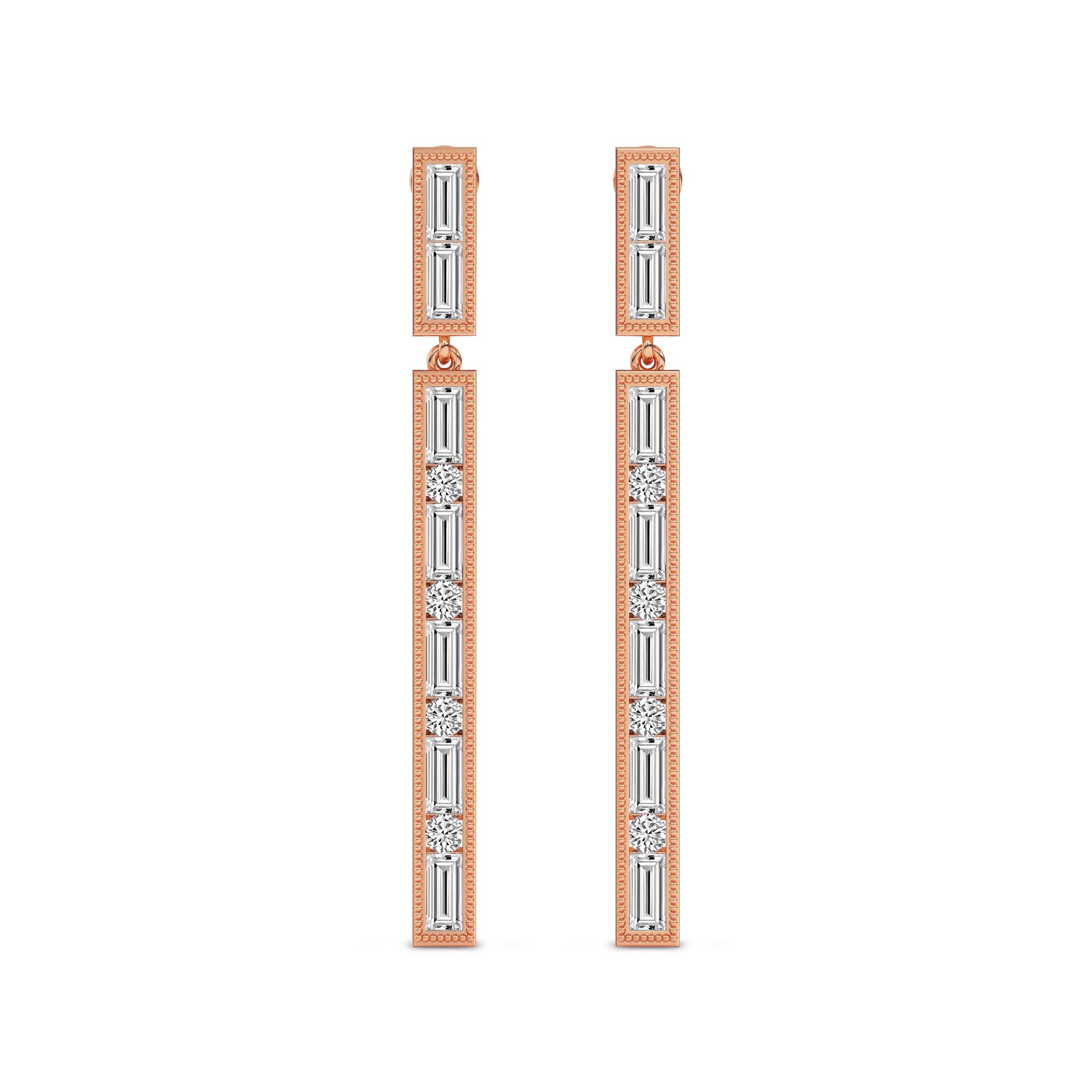 4.05 Carat Baguette Line Dangle Earrings 14K - Rose Gold