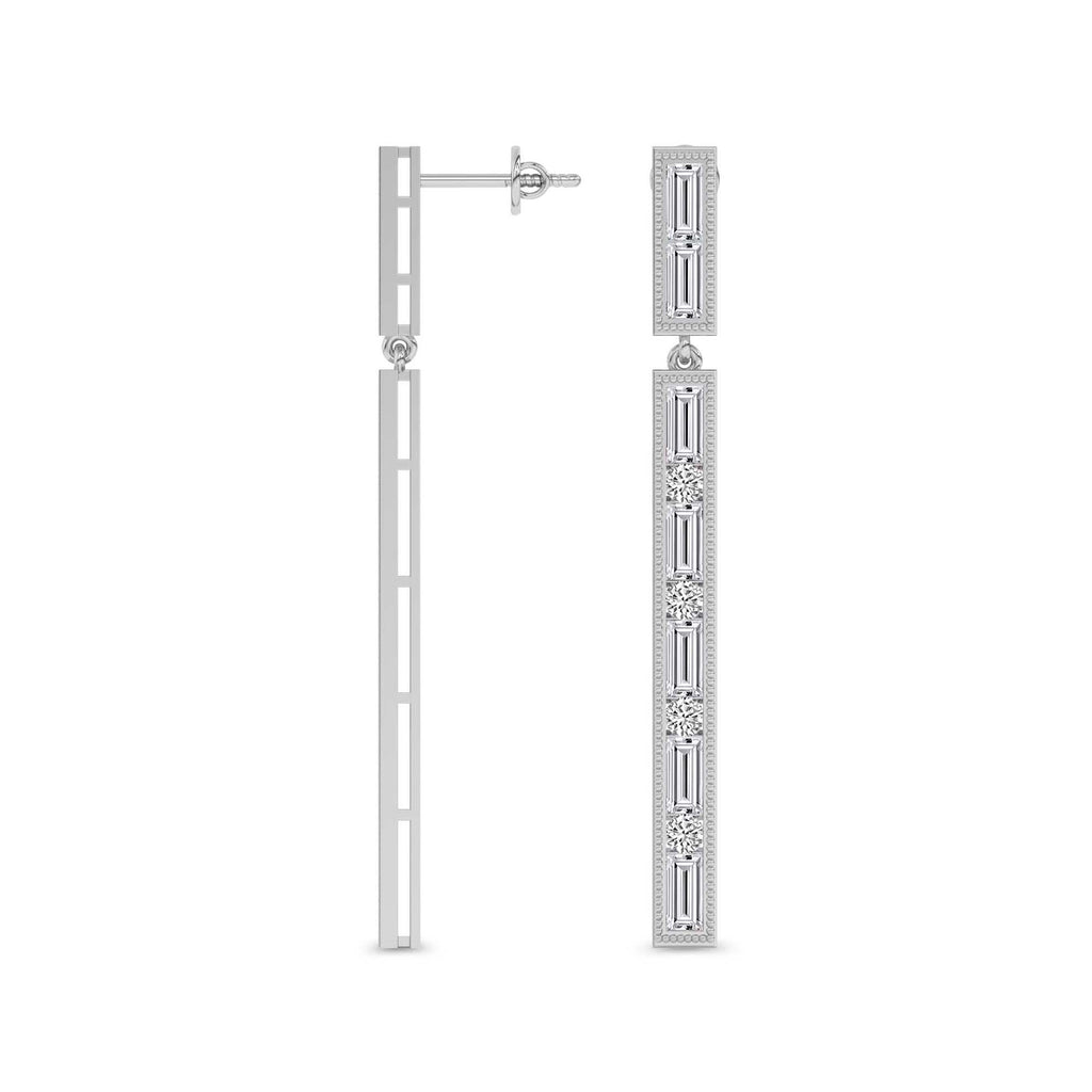 4.05 Carat Baguette Line Dangle Earrings 14K - White Gold