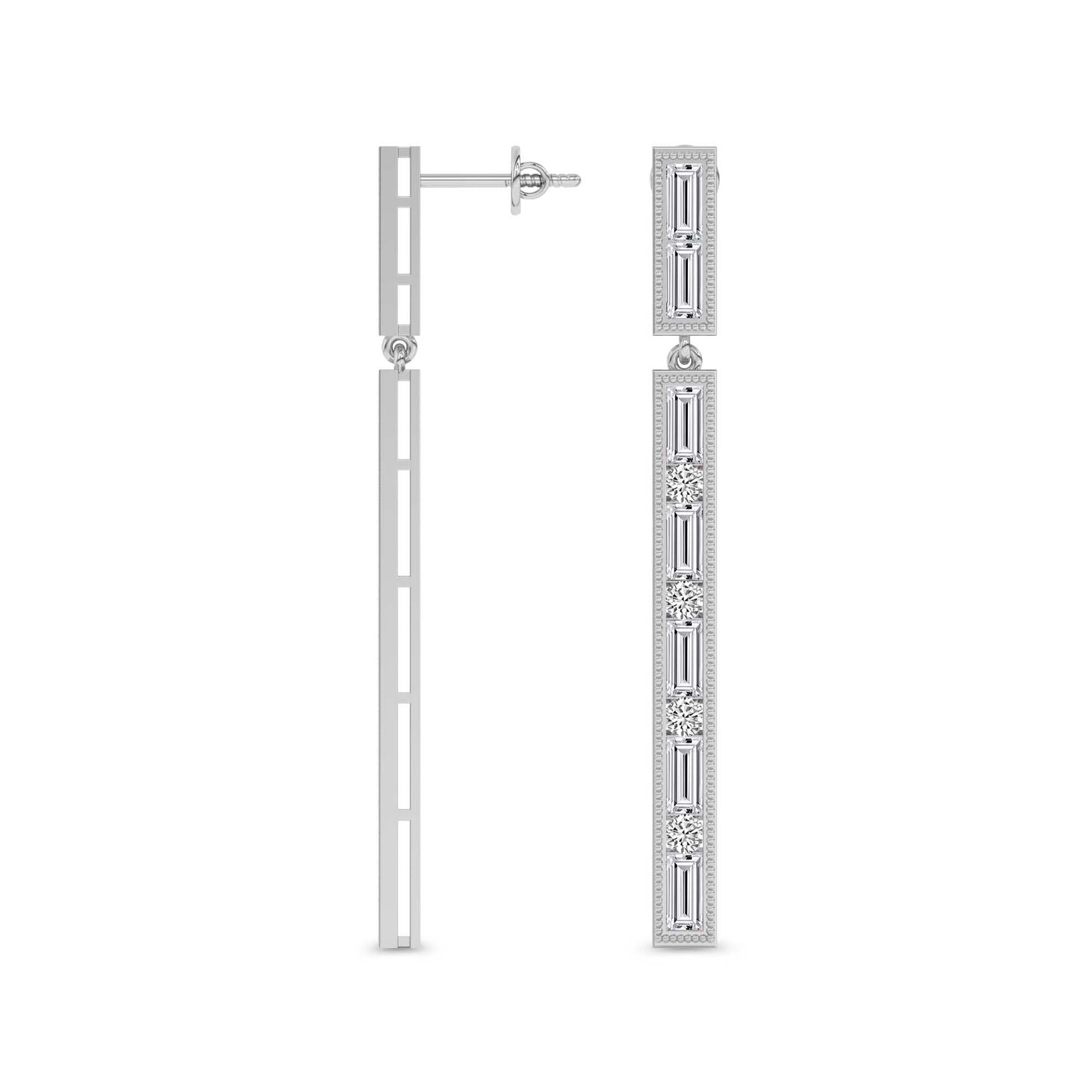 4.05 Carat Baguette Line Dangle Earrings 14K - White Gold