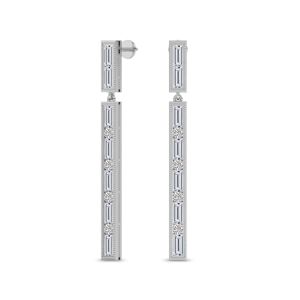 4.05 Carat Baguette Line Dangle Earrings 14K - White Gold