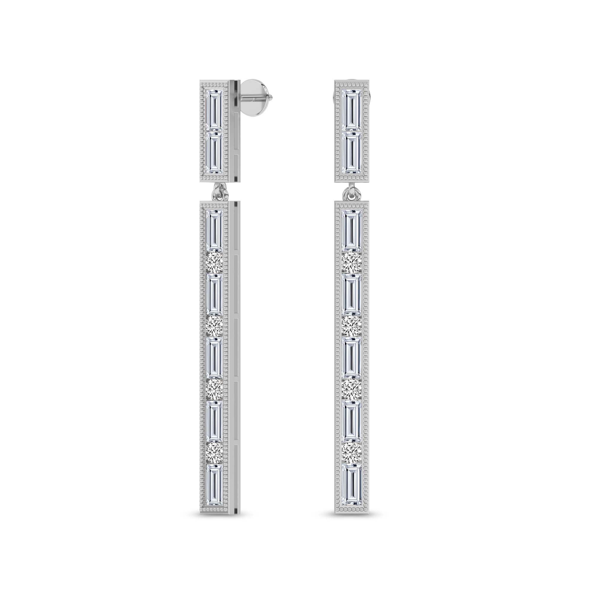 4.05 Carat Baguette Line Dangle Earrings 14K - White Gold