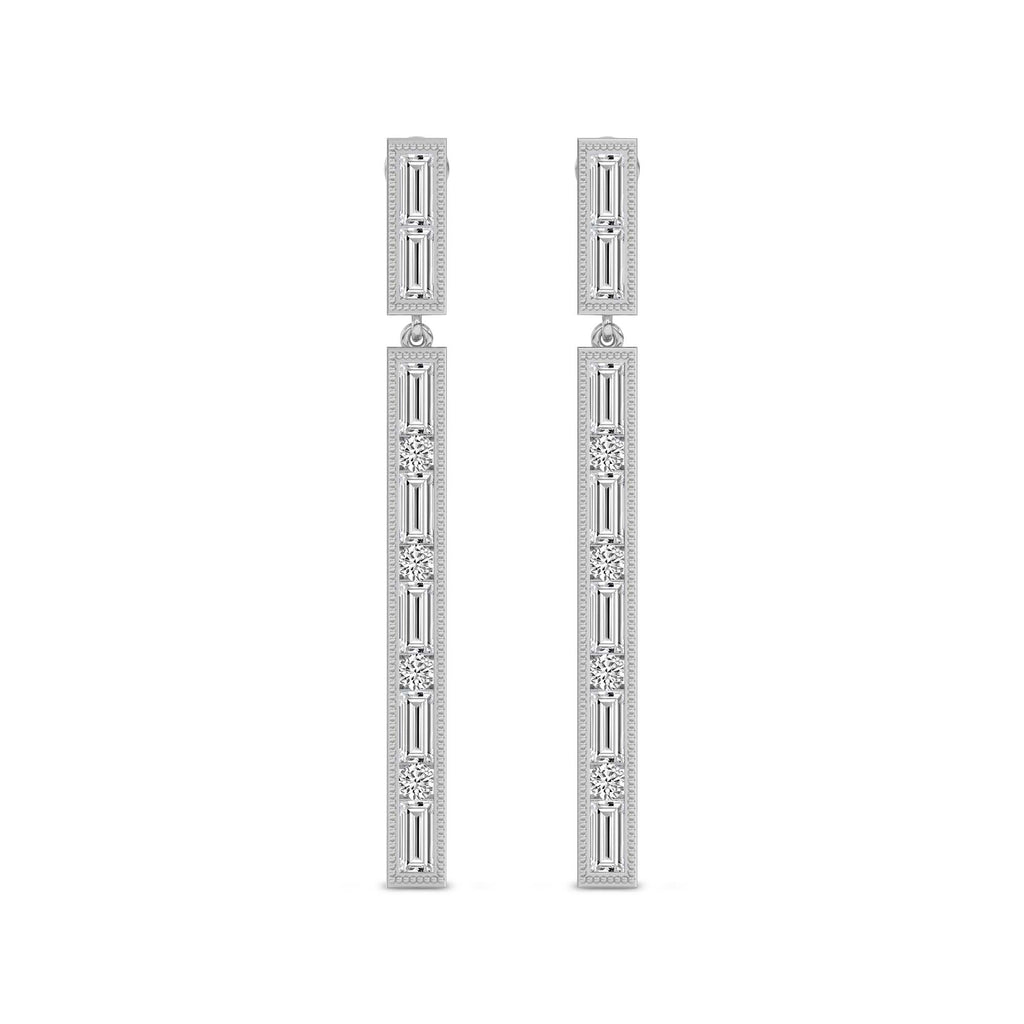 4.05 Carat Baguette Line Dangle Earrings 14K - White Gold