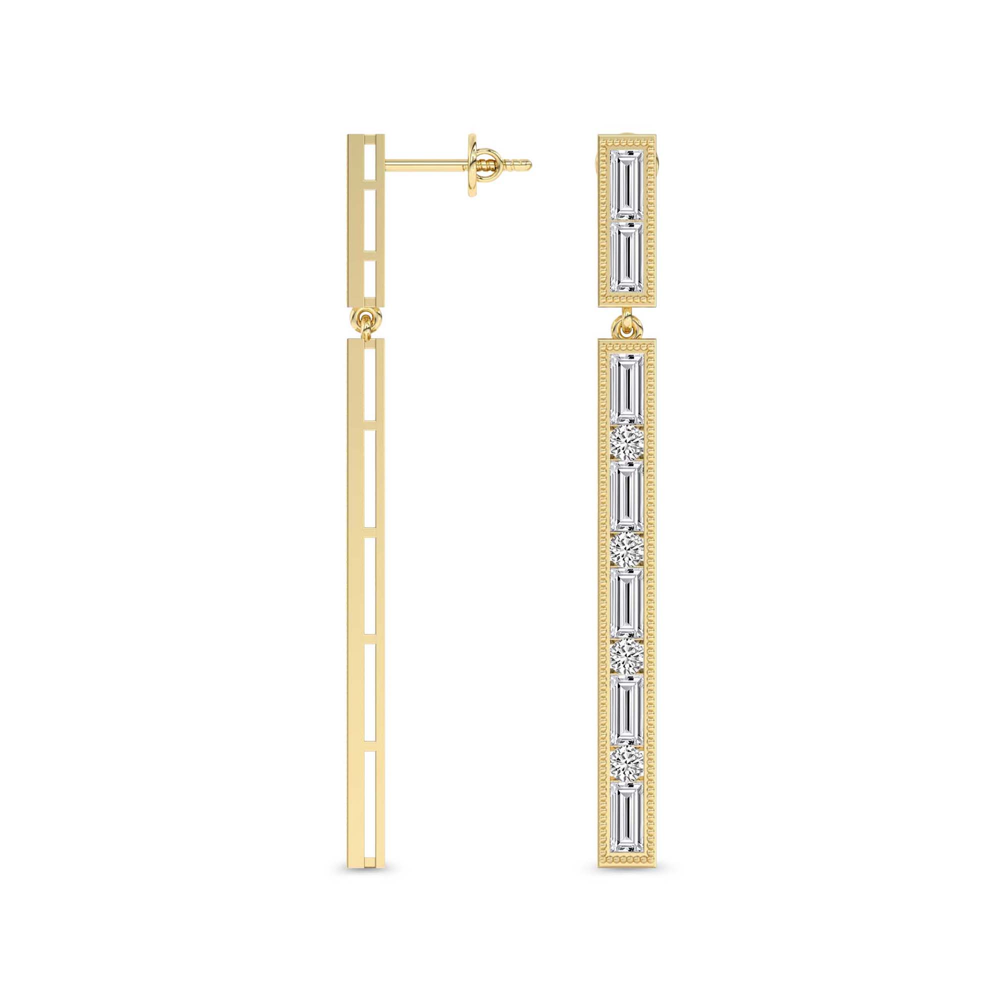 4.05 Carat Baguette Line Dangle Earrings 14K