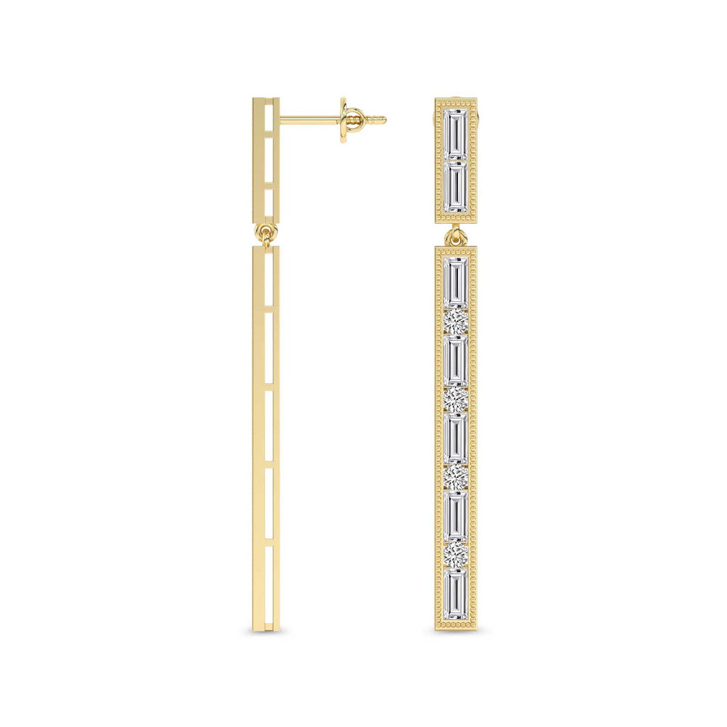 4.05 Carat Baguette Line Dangle Earrings 14K