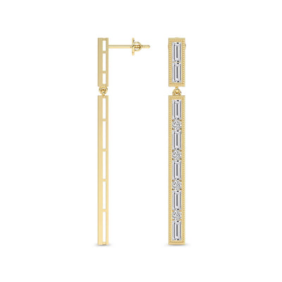 4.05 Carat Baguette Line Dangle Earrings 14K