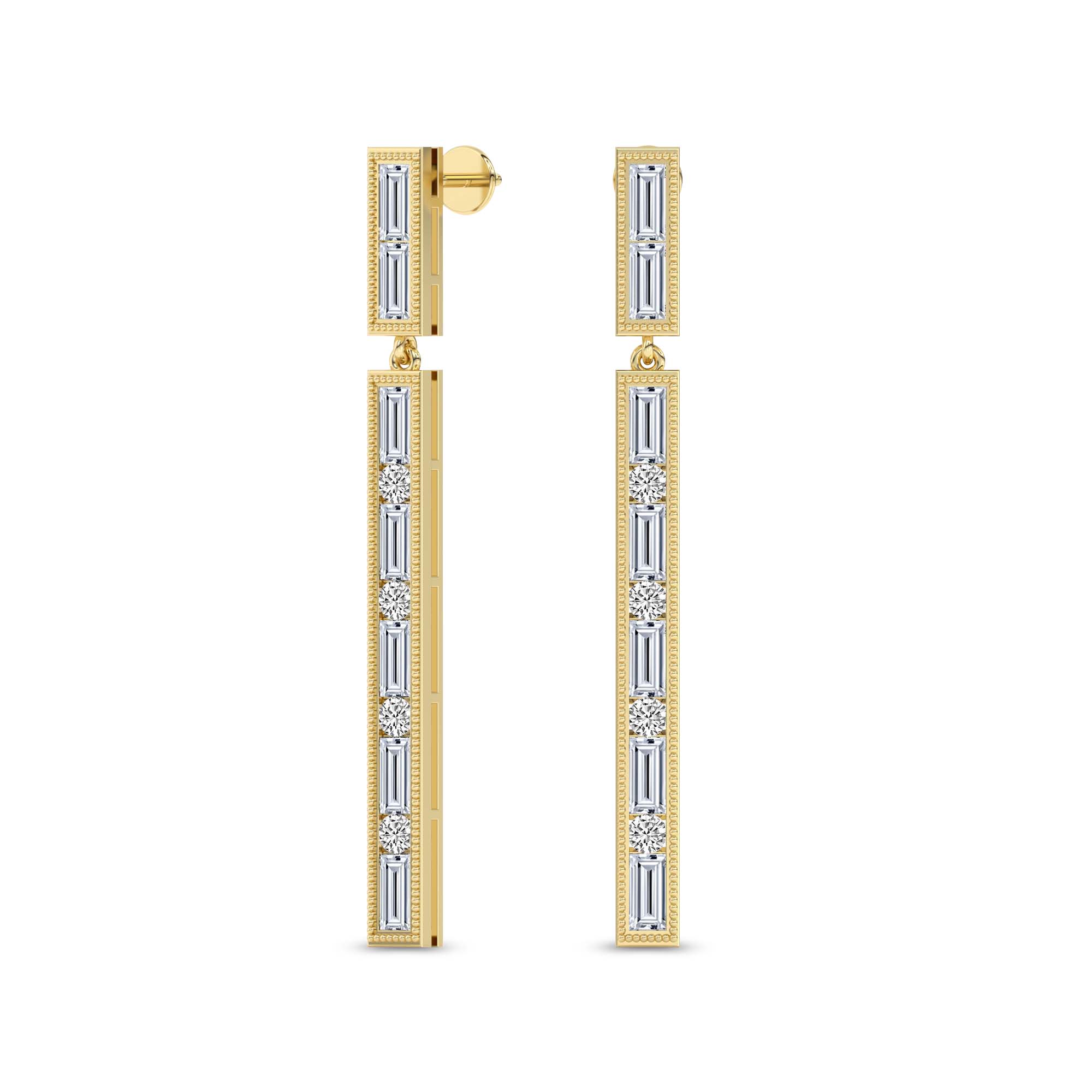 4.05 Carat Baguette Line Dangle Earrings 14K