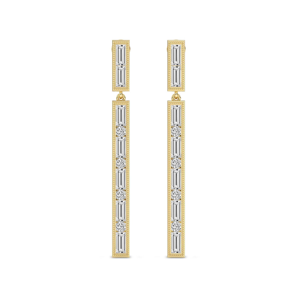 4.05 Carat Baguette Line Dangle Earrings 14K