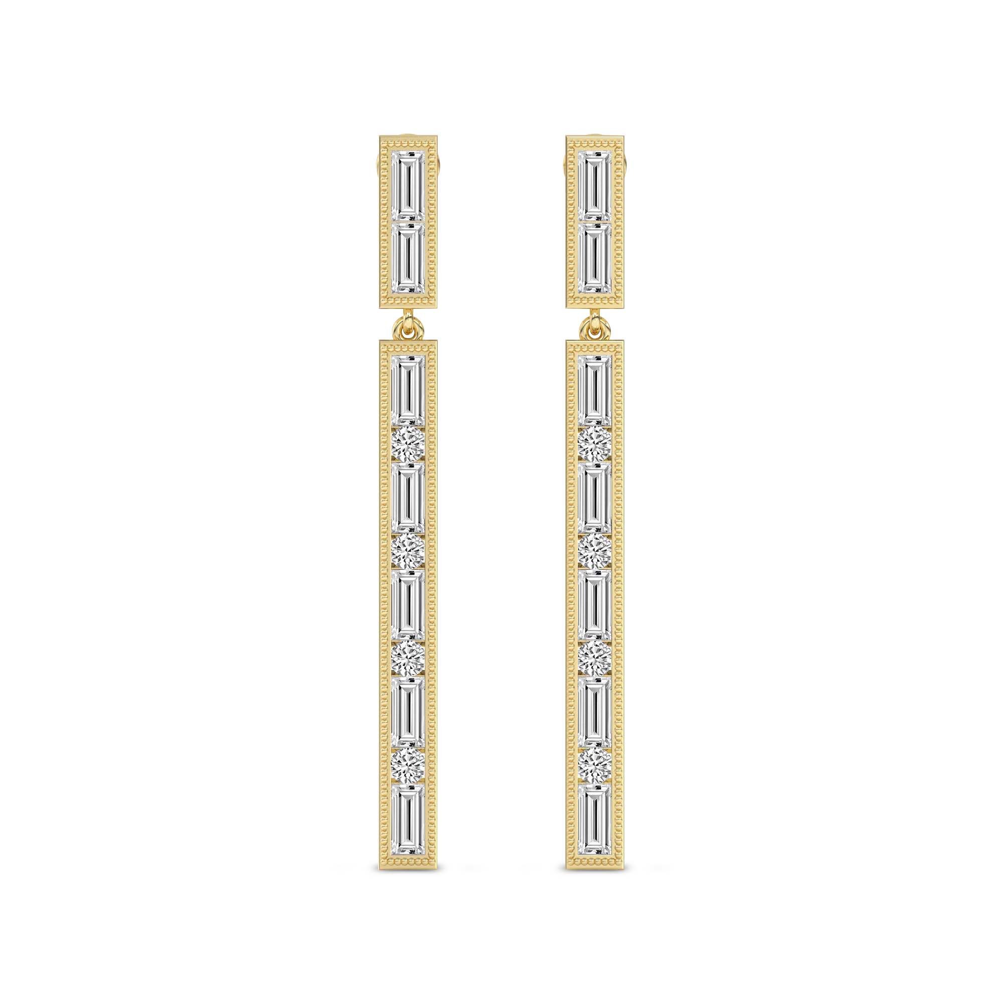 4.05 Carat Baguette Line Dangle Earrings 14K