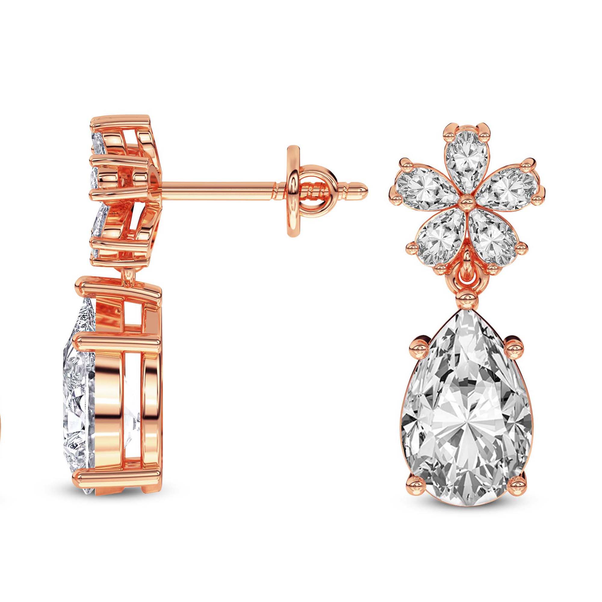 2 Carat Pear Shape Dewdrops Earrings 14K - Rose Gold