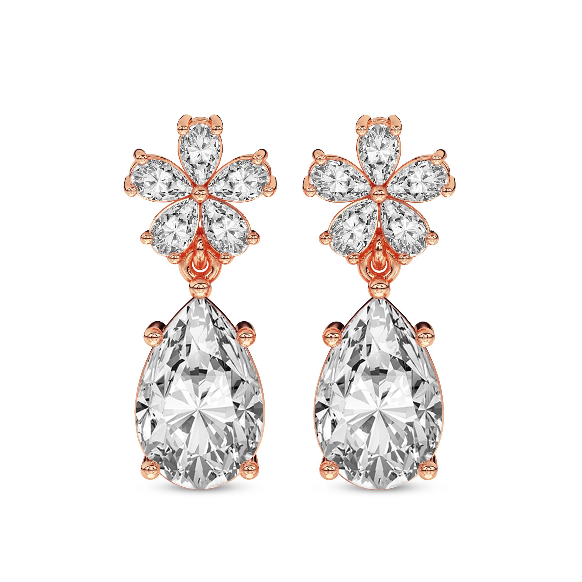 2 Carat Pear Shape Dewdrops Earrings 14K - Rose Gold