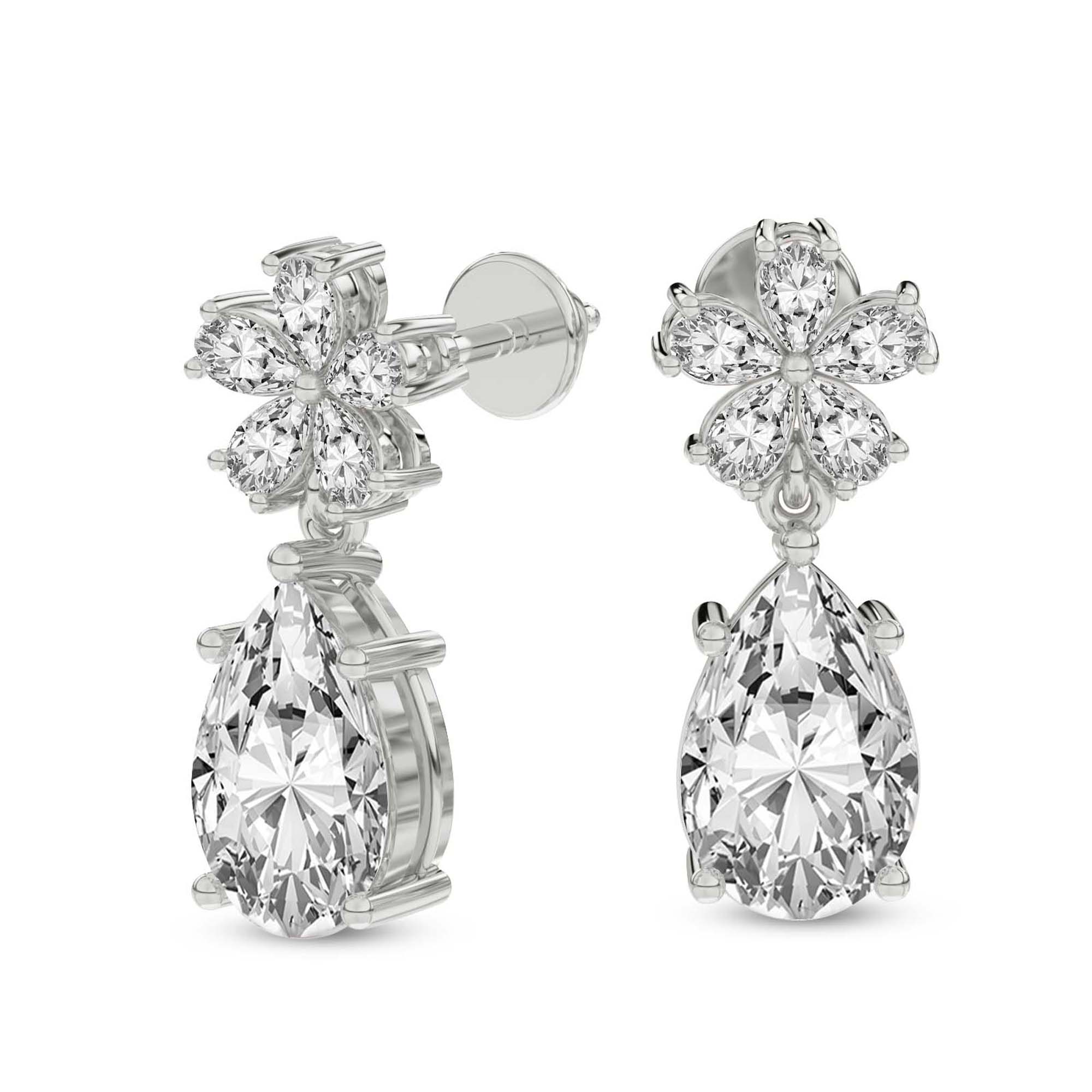 2 Carat Pear Shape Dewdrops Earrings 14K - White Gold