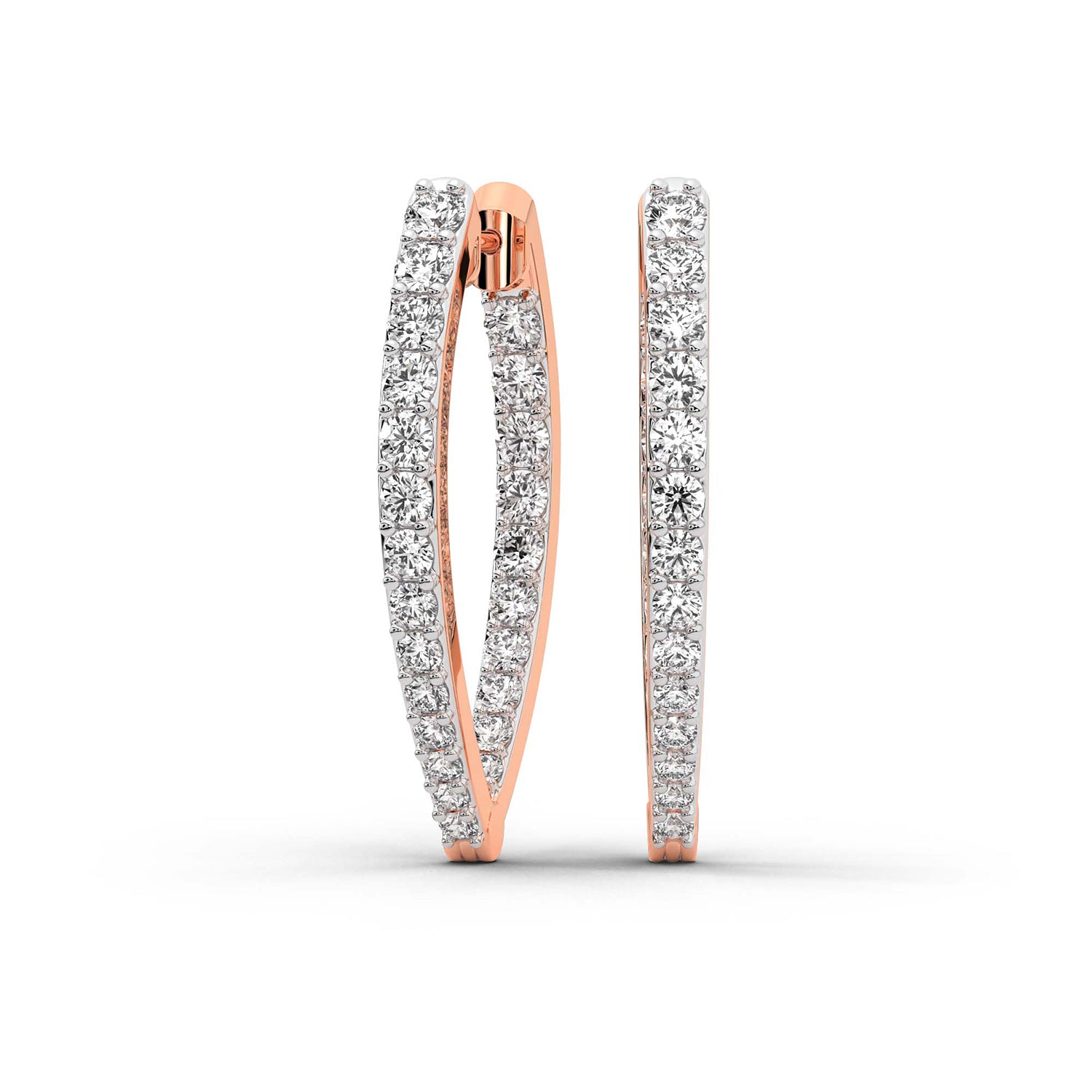 2.17 Carat Round Serenity Spark Hoops Diamond Earrings 14K - Rose Gold