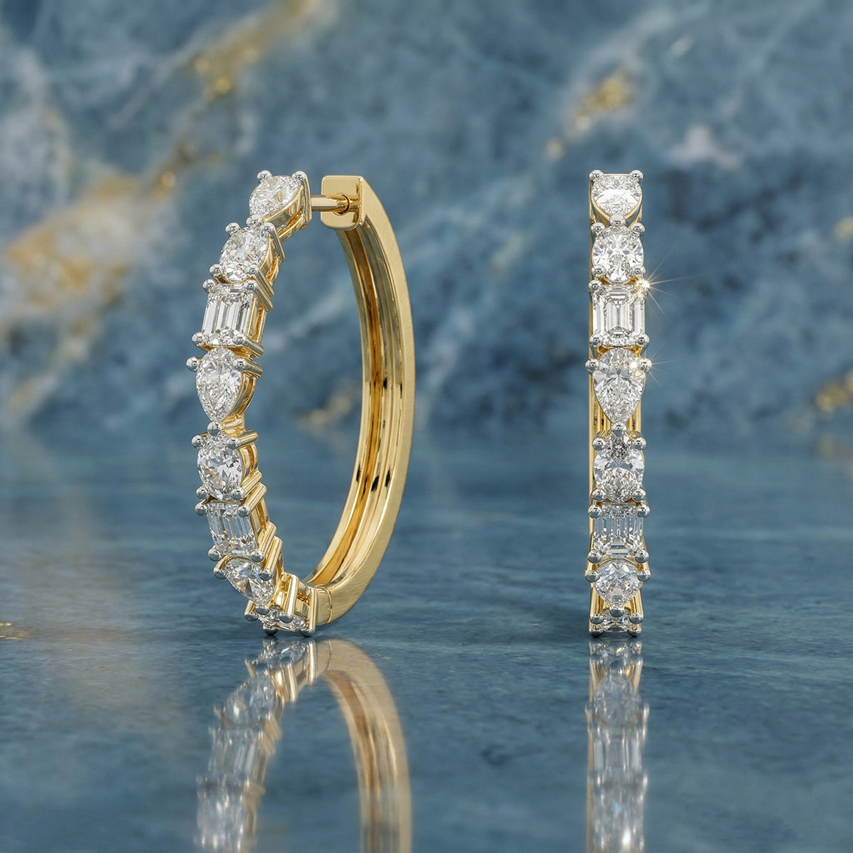 7.63 Carat 14K Gold ixed Cut Hoop Earring