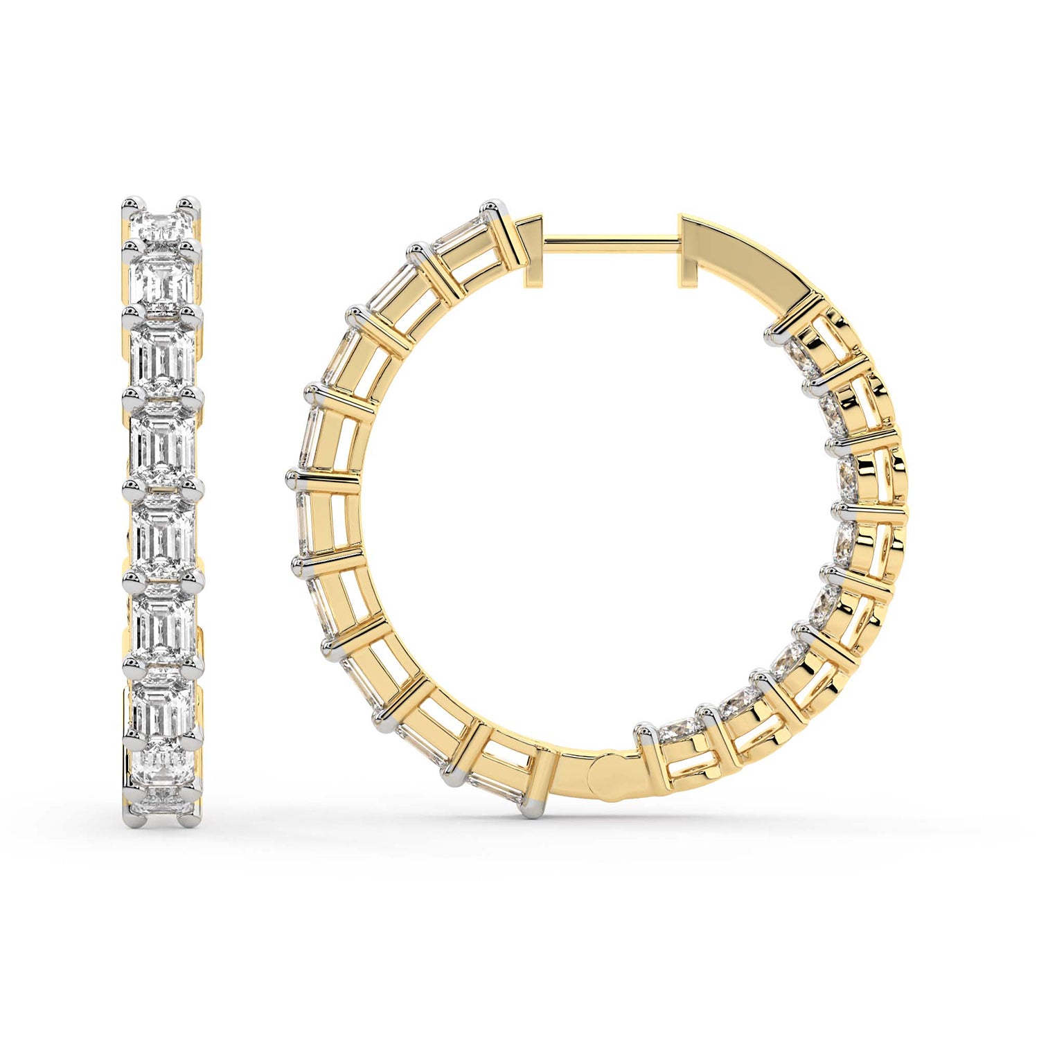 4.7 Carat 14K Gold Emerald Cut Hoop Earring