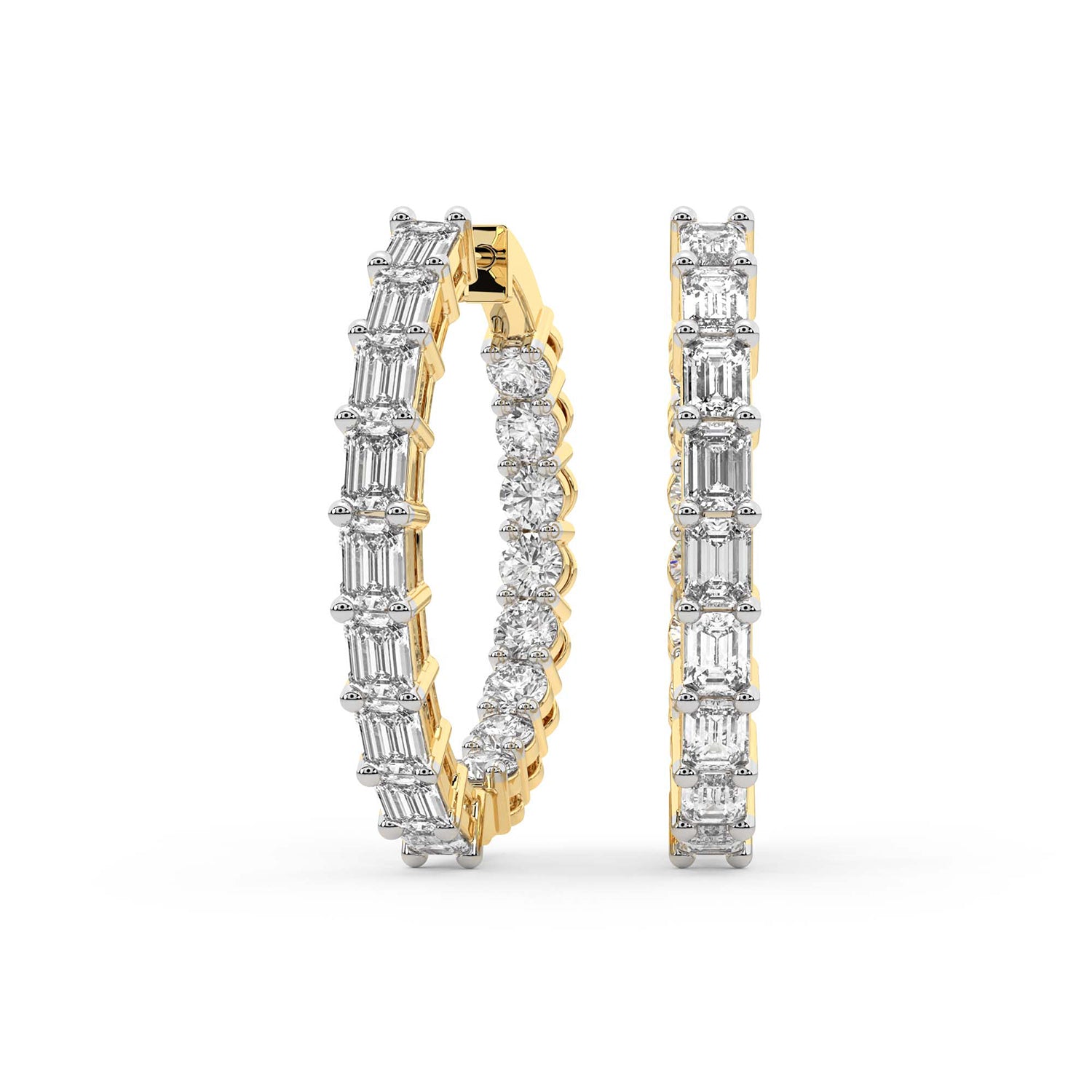 4.7 Carat 14K Gold Emerald Cut Hoop Earring