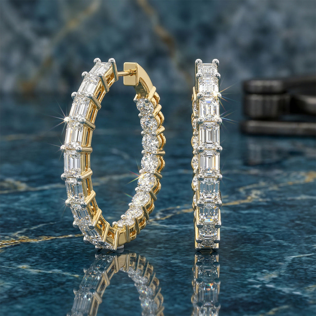 4.7 Carat 14K Gold Emerald Cut Hoop Earring