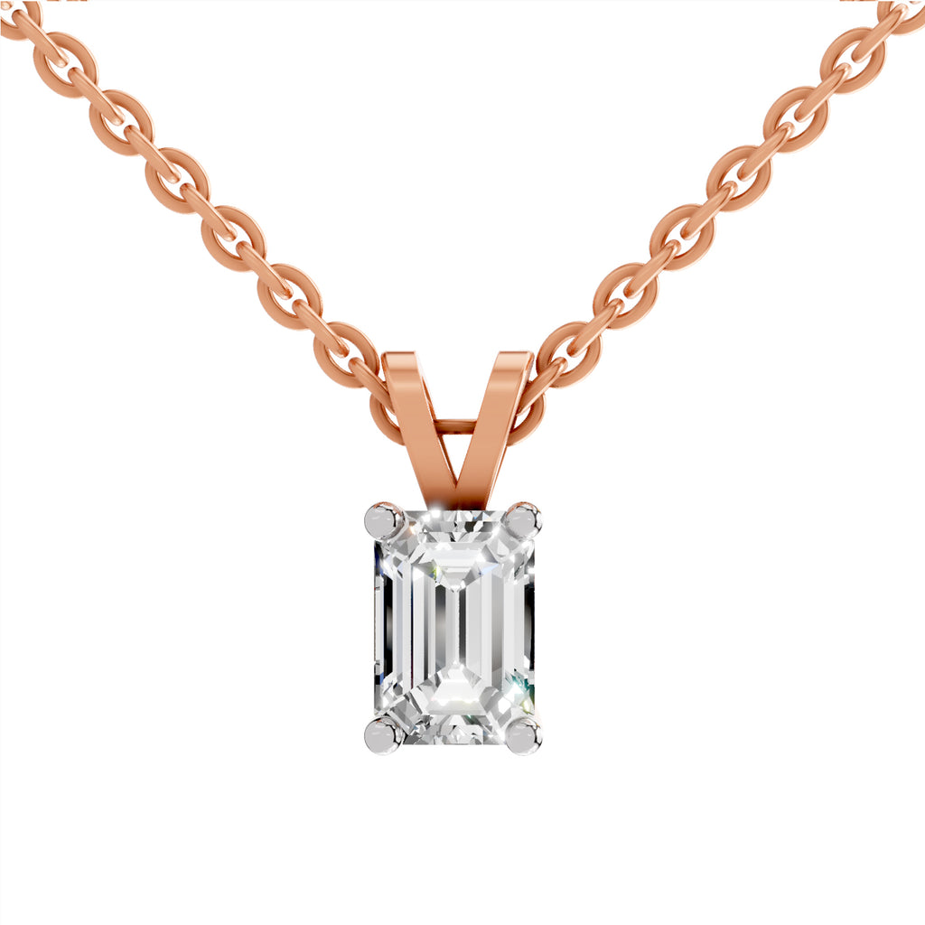 1 Carat Emerald Shape Solitaire Diamond Pendant 14K - Rose Gold