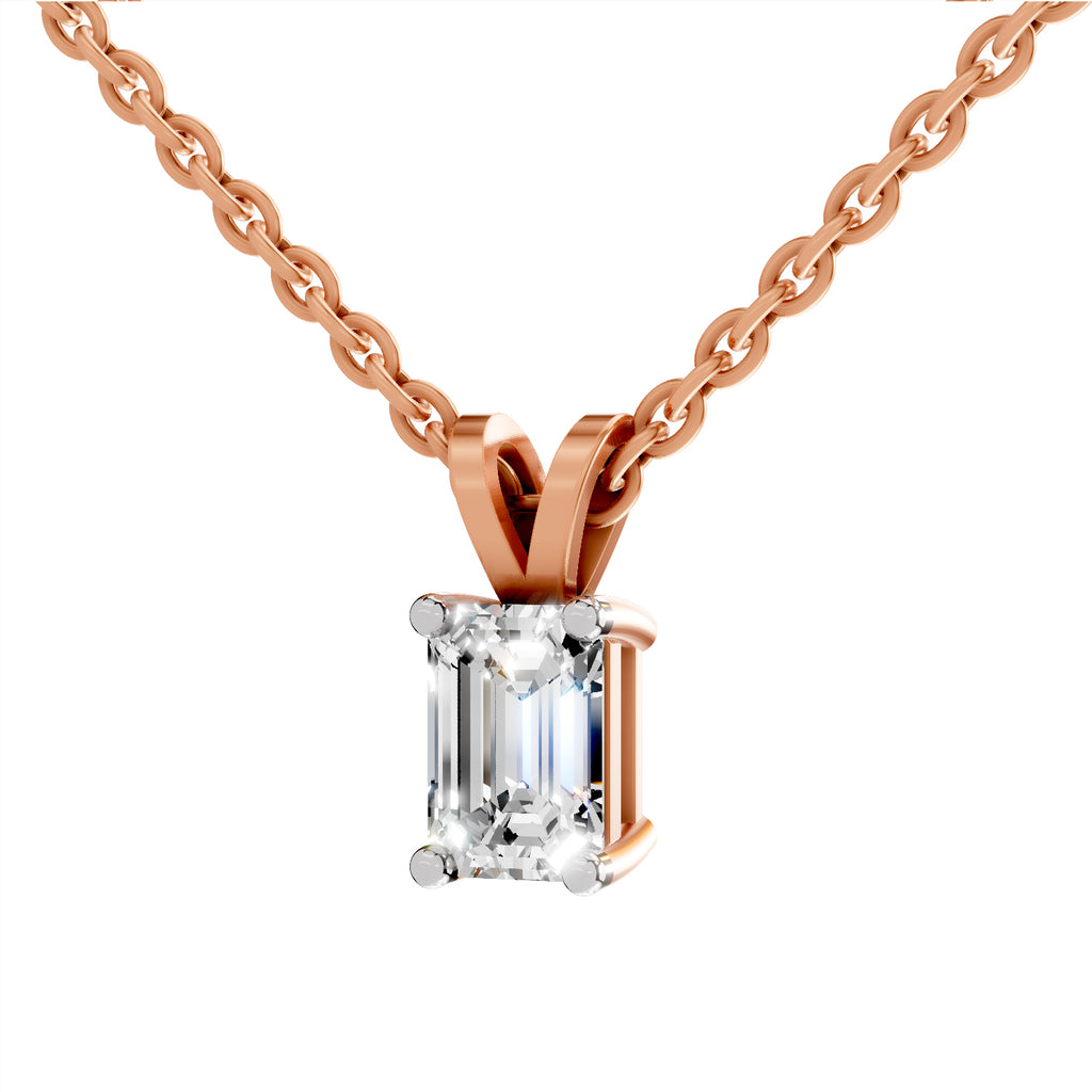 1 Carat Emerald Shape Solitaire Diamond Pendant 14K - Rose Gold