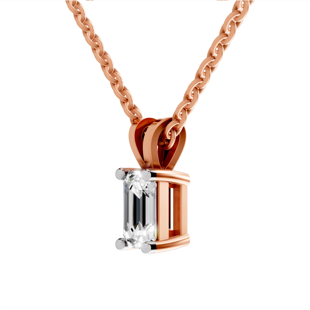 1 Carat Emerald Shape Solitaire Diamond Pendant 14K - Rose Gold