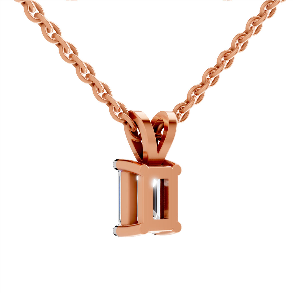 1 Carat Emerald Shape Solitaire Diamond Pendant 14K - Rose Gold