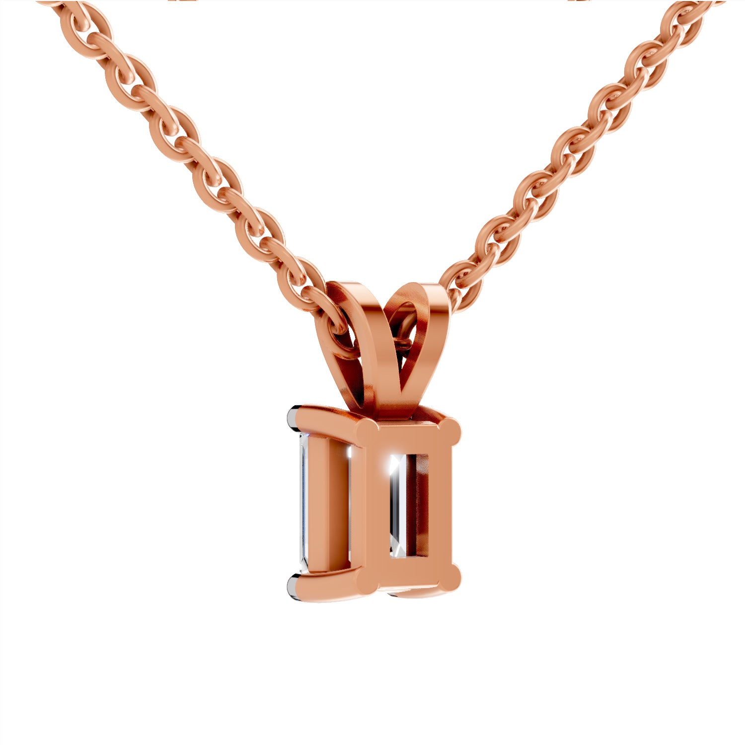 1 Carat Emerald Shape Solitaire Diamond Pendant 14K - Rose Gold