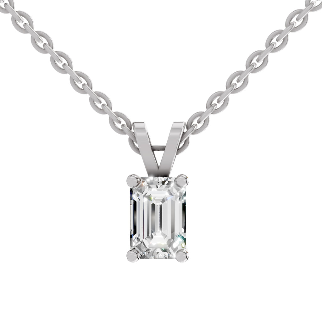 1 Carat Emerald Shape Solitaire Diamond Pendant 14K - White Gold
