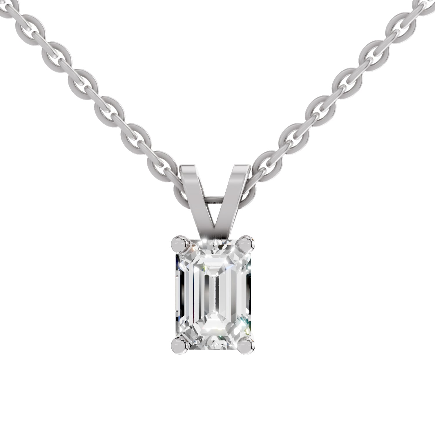 1 Carat Emerald Shape Solitaire Diamond Pendant 14K - White Gold