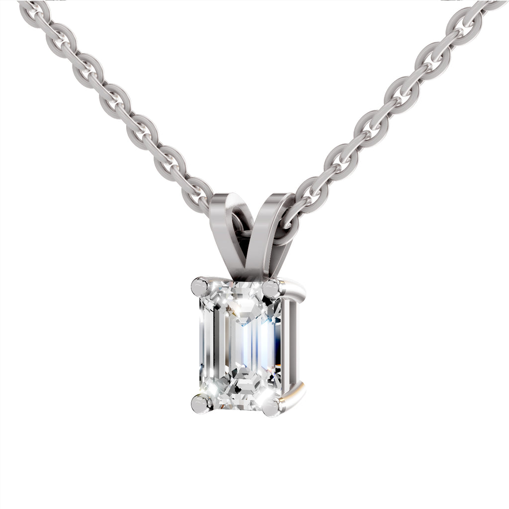 1 Carat Emerald Shape Solitaire Diamond Pendant 14K - White Gold