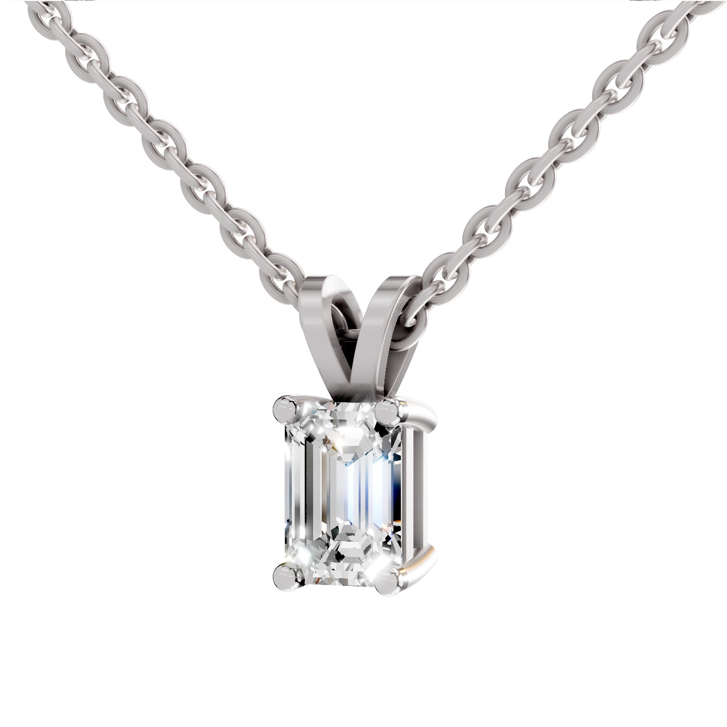 1 Carat Emerald Shape Solitaire Diamond Pendant 14K - White Gold